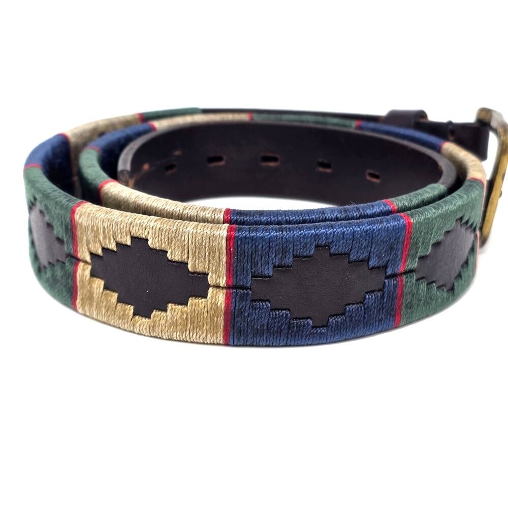 Southwestern Woven Leather Belt Navajo Western Boho Mens Sz 105 Aztec Polo Style